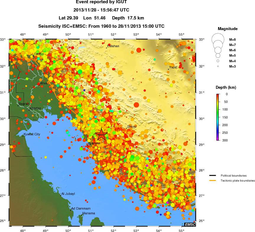 regional depth historical seismicity