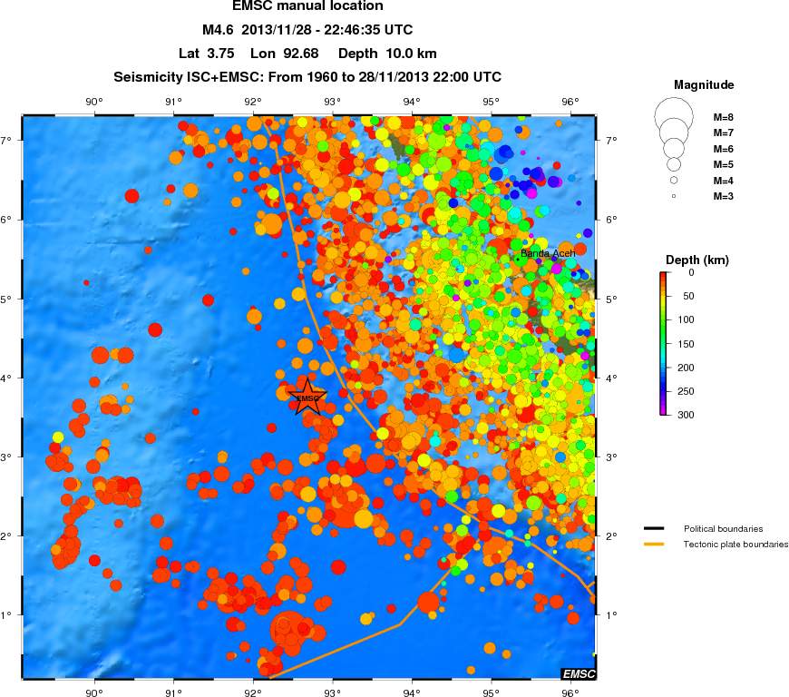 regional depth historical seismicity