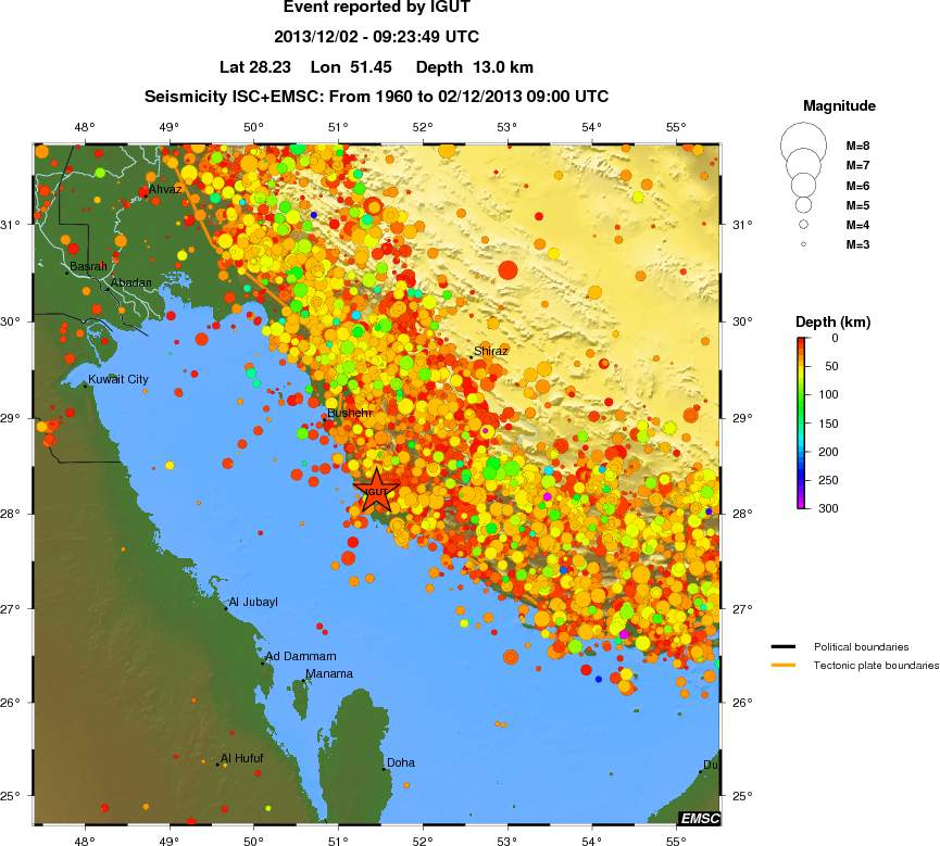 regional depth historical seismicity