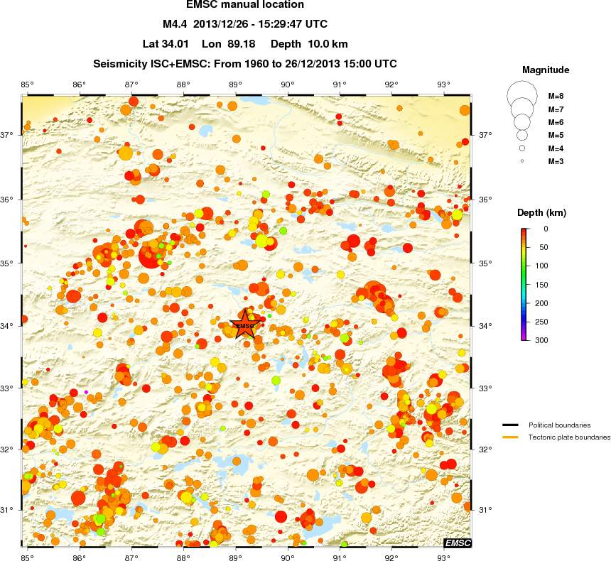 regional depth historical seismicity