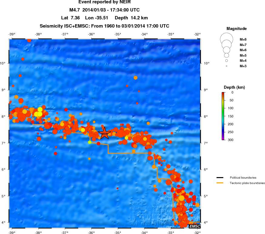 regional depth historical seismicity