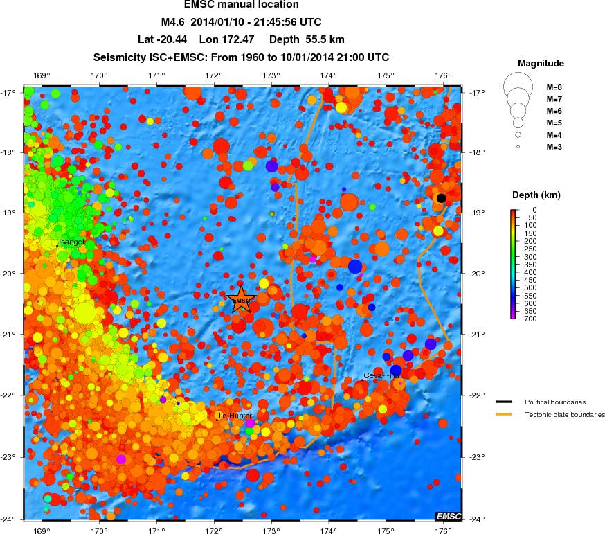 regional depth historical seismicity