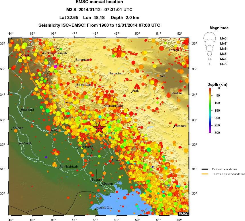 regional depth historical seismicity