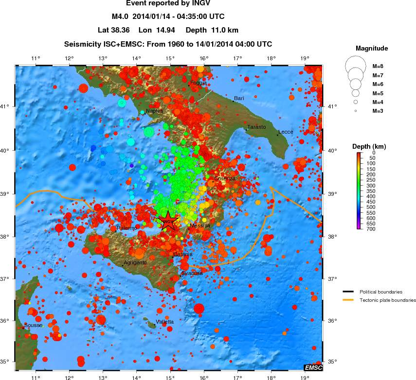 regional depth historical seismicity