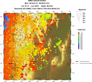 regional depth historical seismicity
