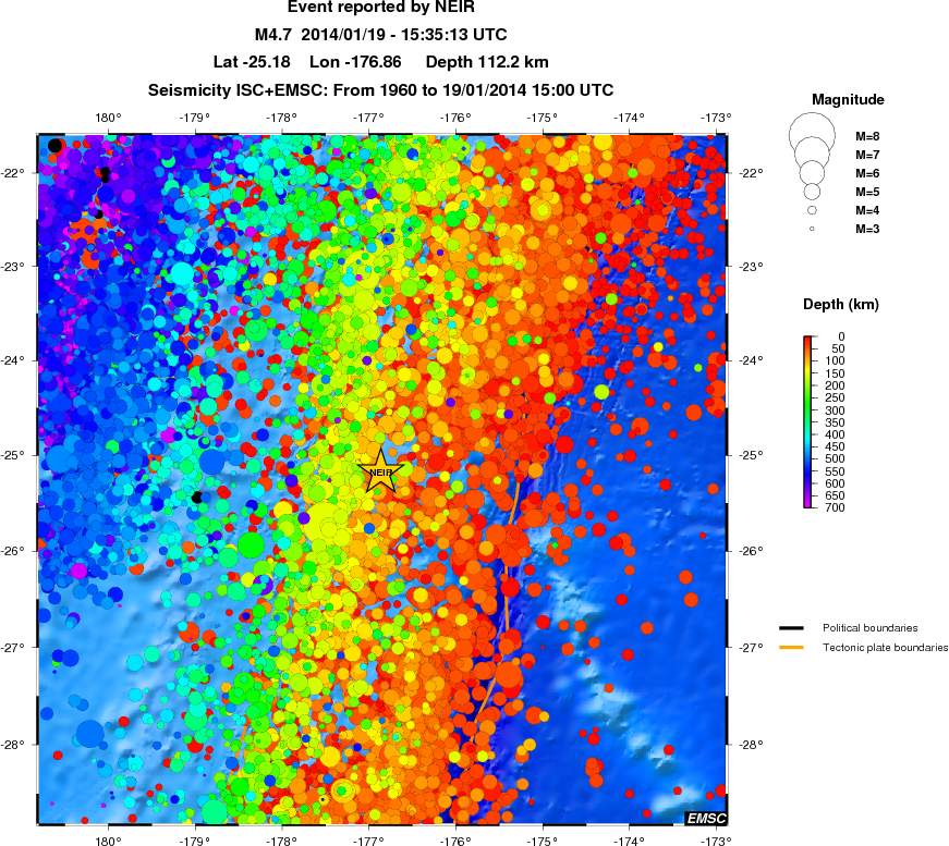 regional depth historical seismicity