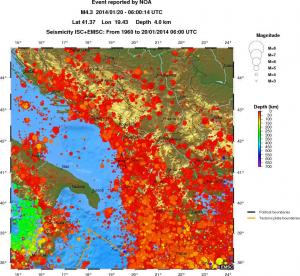 regional depth historical seismicity