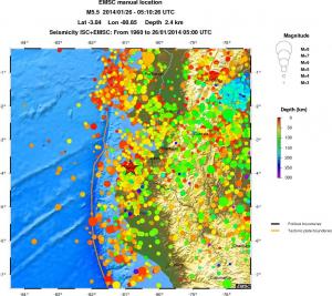 regional depth historical seismicity