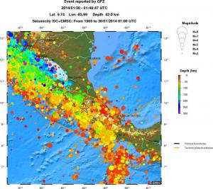 regional depth historical seismicity