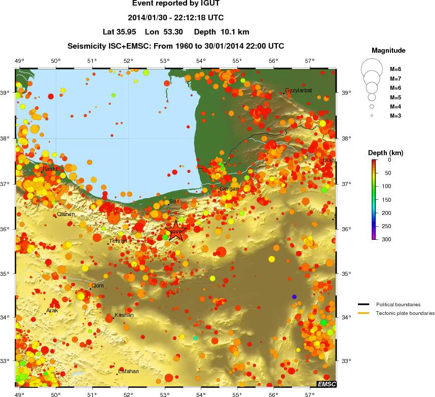 regional depth historical seismicity