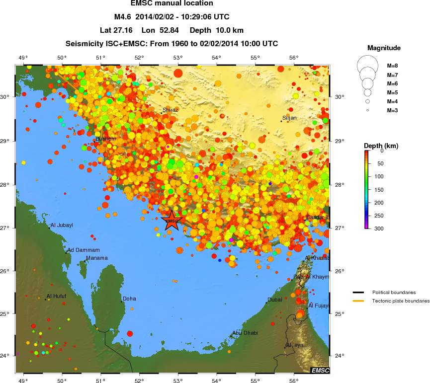regional depth historical seismicity