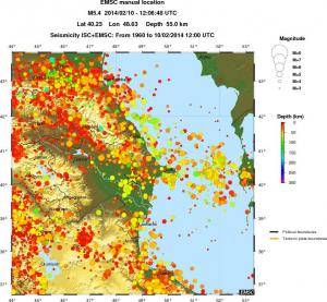 regional depth historical seismicity