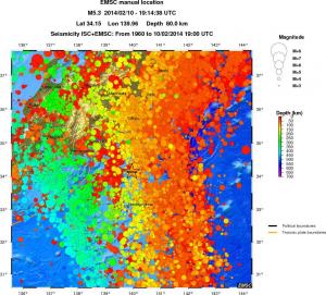 regional depth historical seismicity