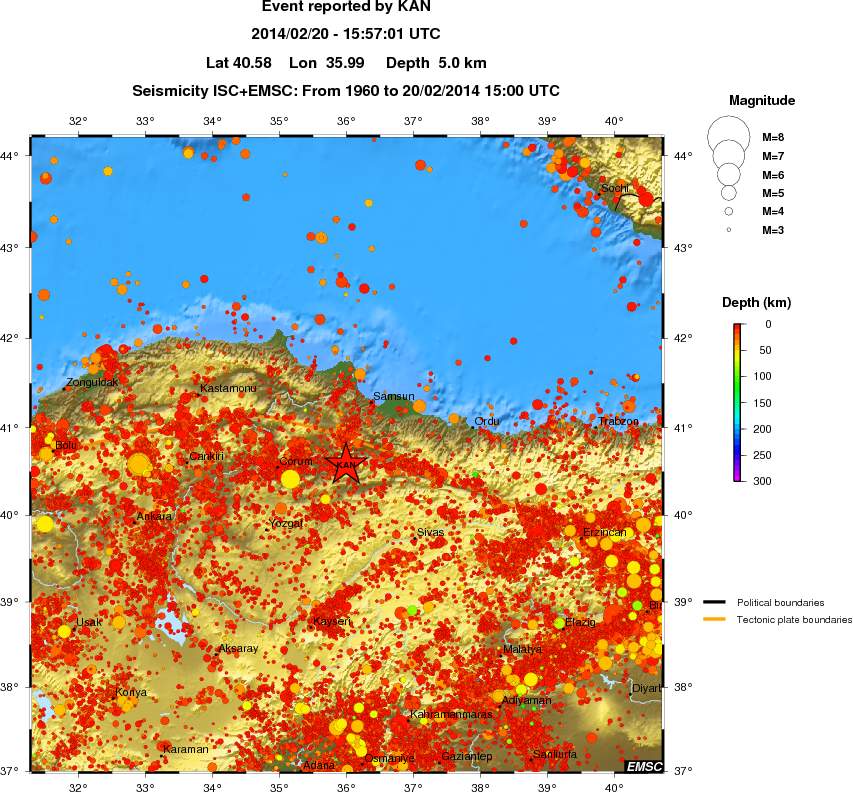 regional depth historical seismicity