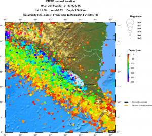 regional depth historical seismicity