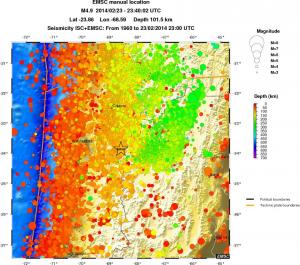 regional depth historical seismicity