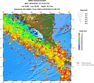 regional depth historical seismicity