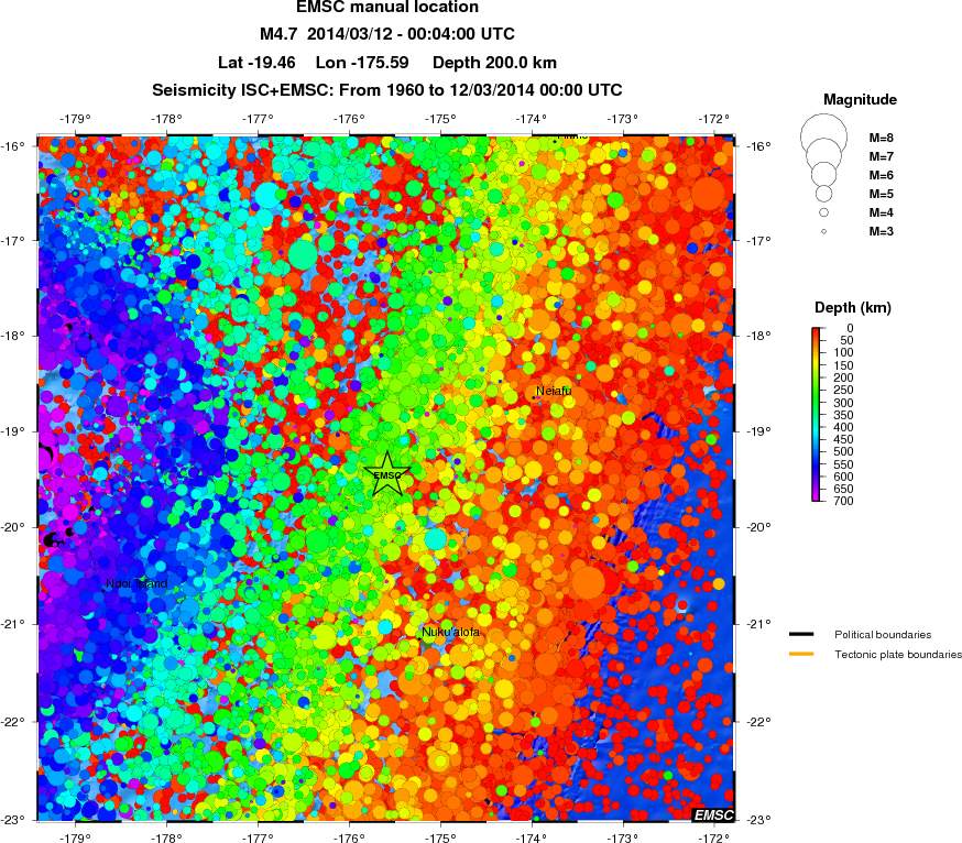 regional depth historical seismicity