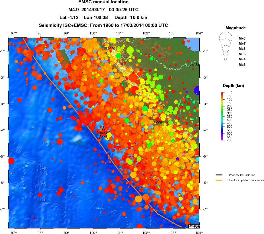 regional depth historical seismicity