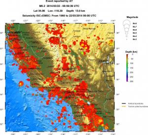 regional depth historical seismicity