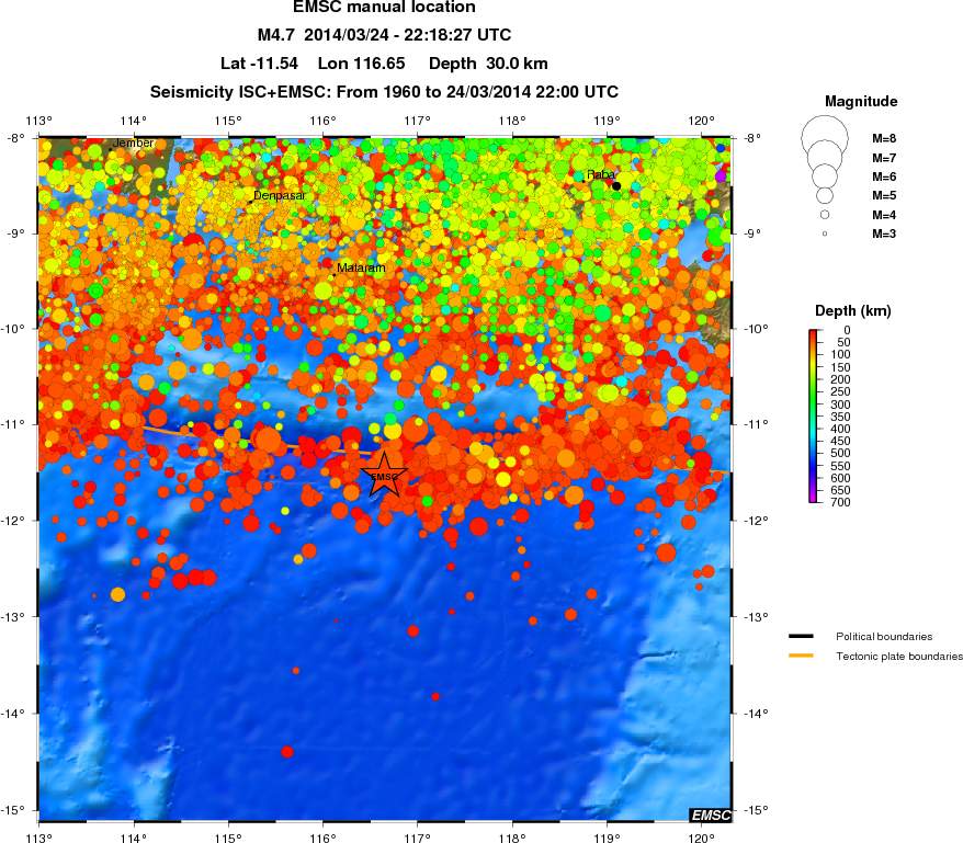 regional depth historical seismicity
