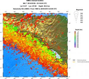 regional depth historical seismicity