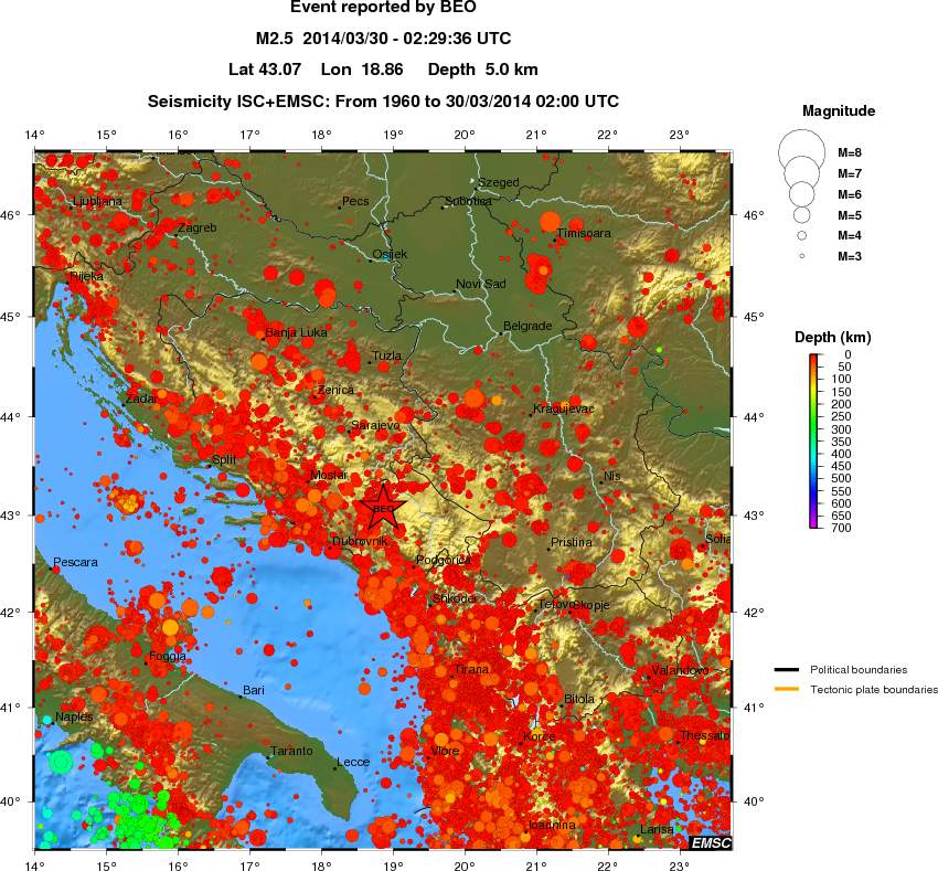 regional depth historical seismicity