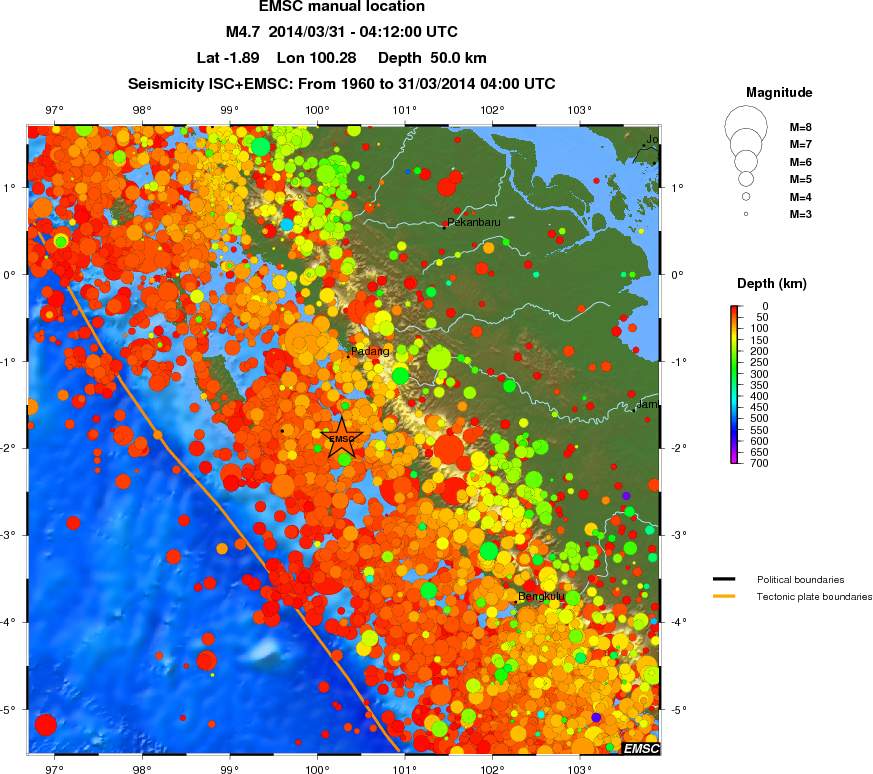 regional depth historical seismicity