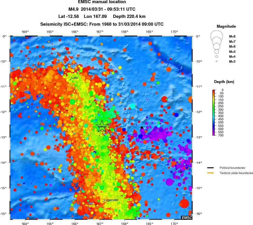regional depth historical seismicity