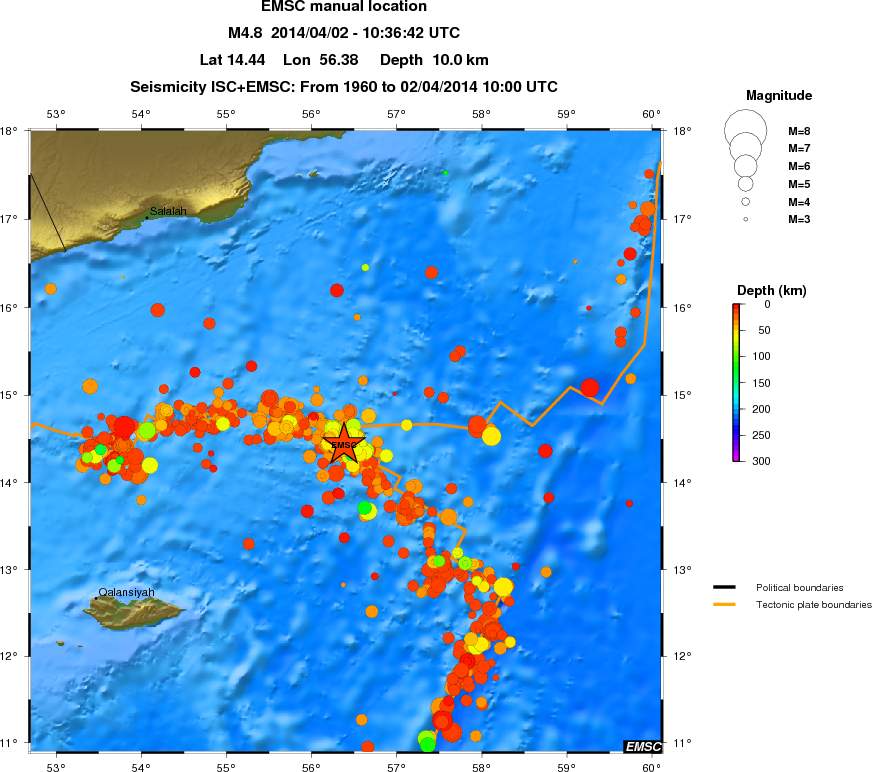 regional depth historical seismicity