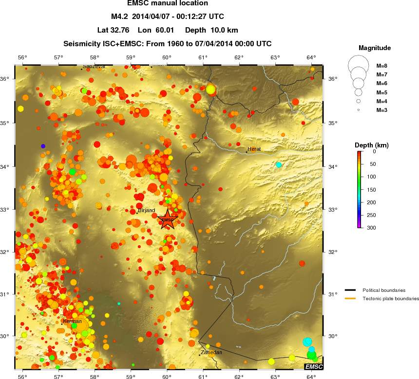 regional depth historical seismicity
