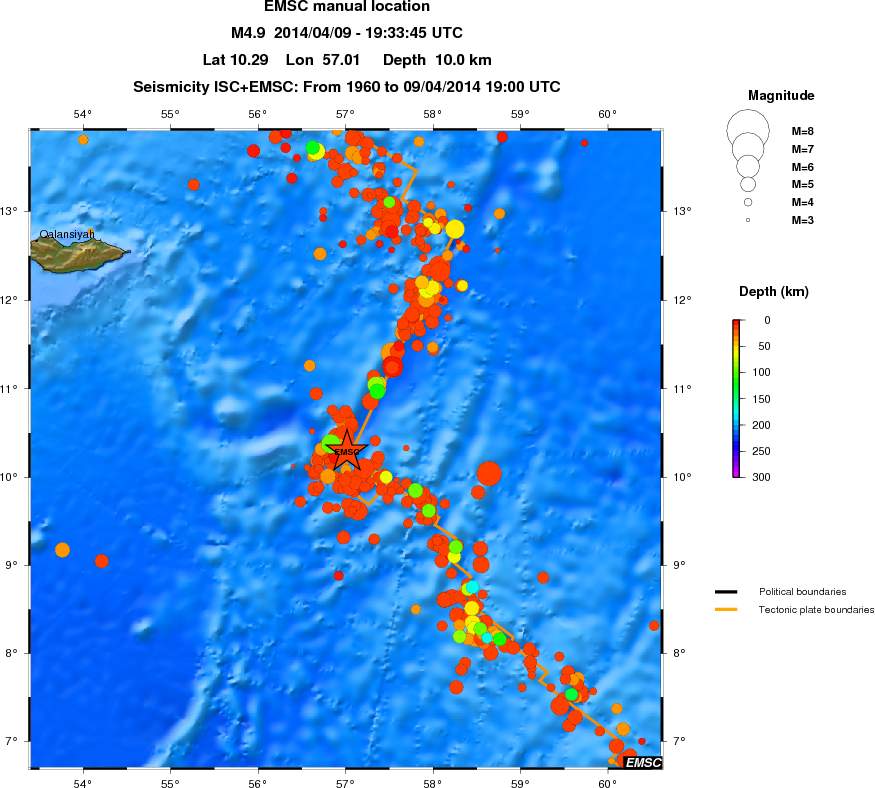 regional depth historical seismicity