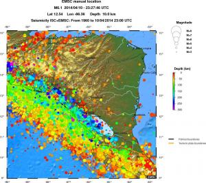 regional depth historical seismicity