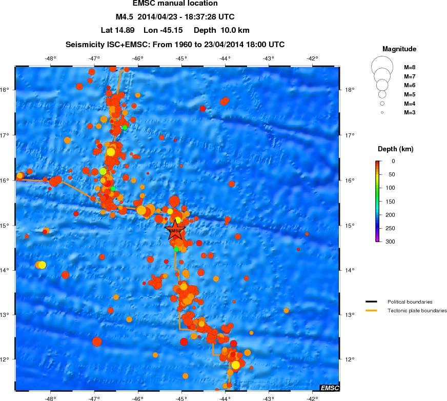 regional depth historical seismicity