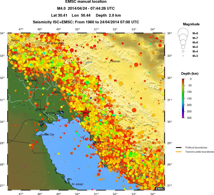 regional depth historical seismicity