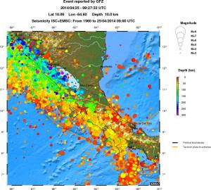 regional depth historical seismicity