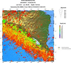 regional depth historical seismicity