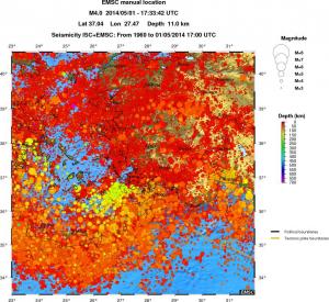 regional depth historical seismicity