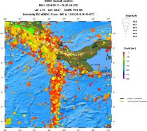 regional depth historical seismicity