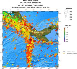 regional depth historical seismicity