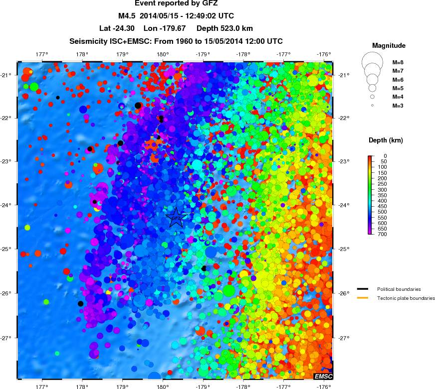 regional depth historical seismicity