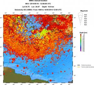 regional depth historical seismicity
