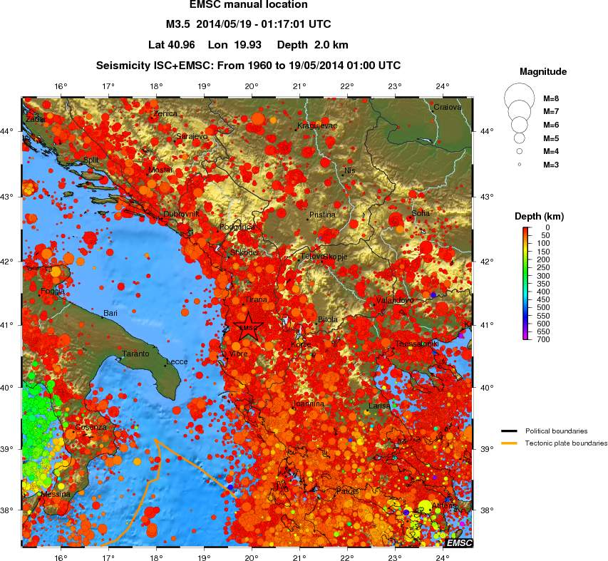 regional depth historical seismicity