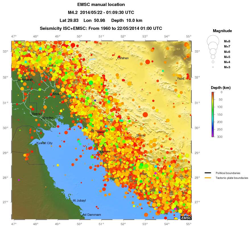 regional depth historical seismicity