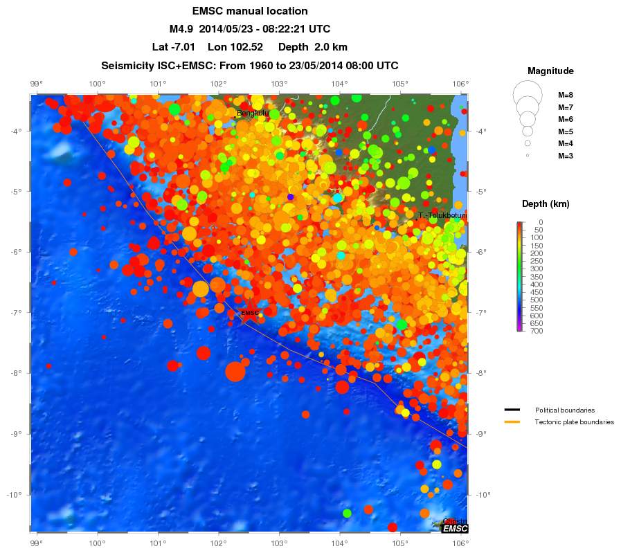 regional depth historical seismicity