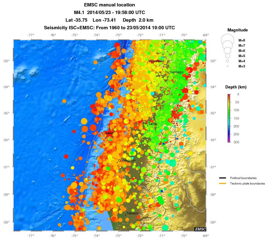 regional depth historical seismicity