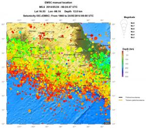 regional depth historical seismicity