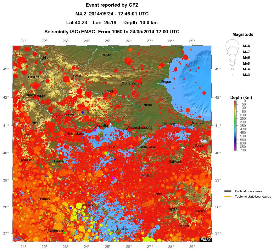 regional depth historical seismicity
