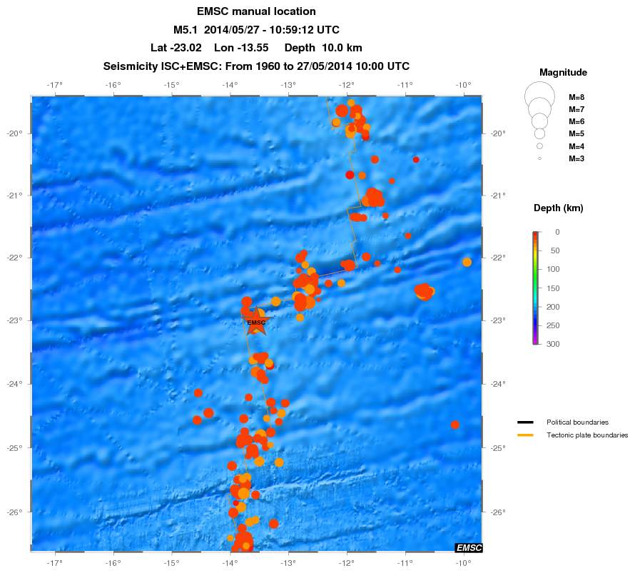 regional depth historical seismicity
