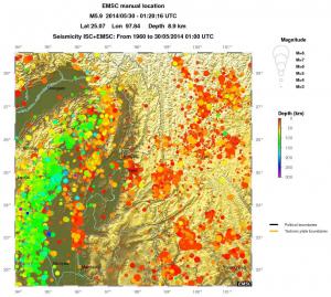 regional depth historical seismicity
